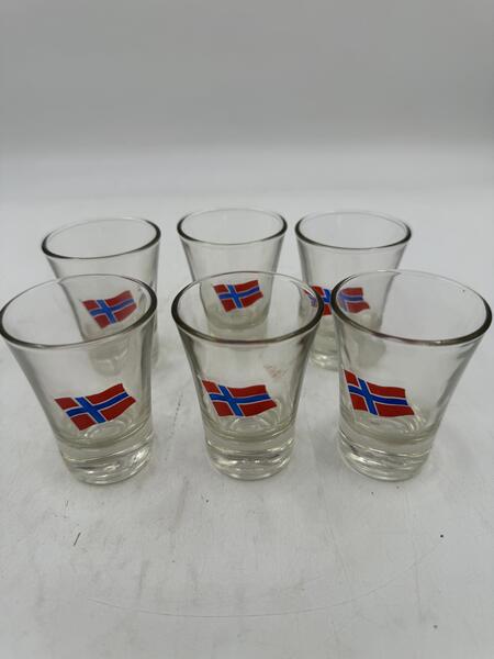 6 stk Shotglass med Norges FLagg