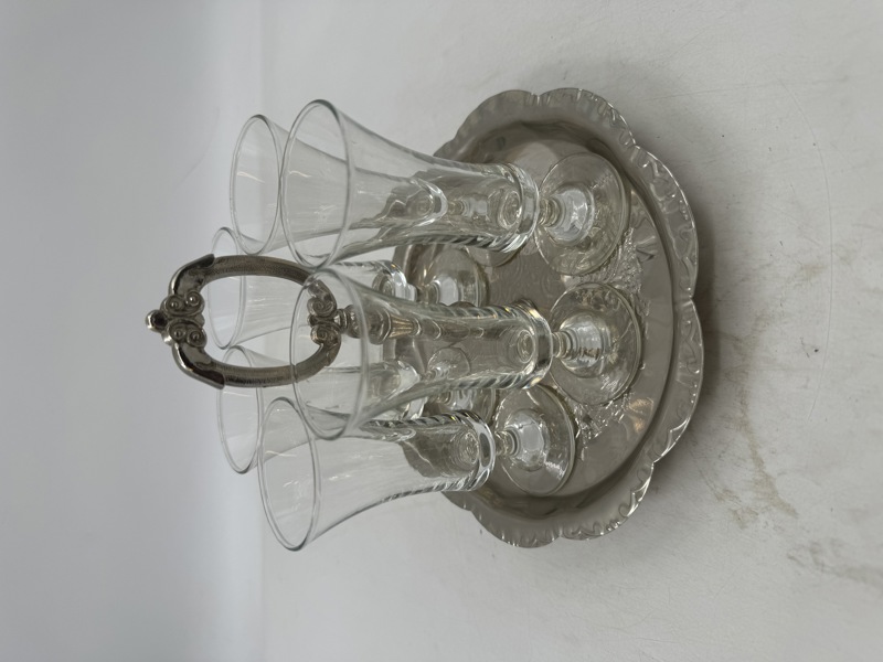 6 drammeglass + sølvplett holder
