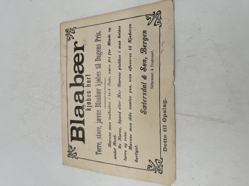 Ca 100 år gml Blåbær kjøpes Plakat