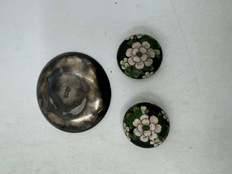 David A sølv emalje m/ skade + 2 artig små krukker