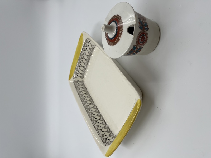 Stav,Flint+Figgjo-fat + krukke med lokk