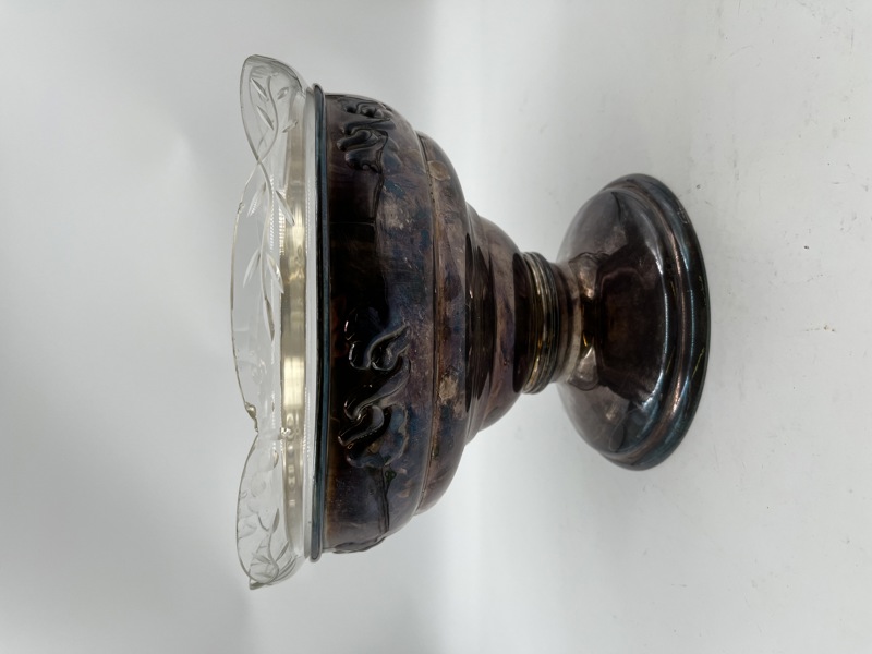 Stor sølvplett bolle m/ glass