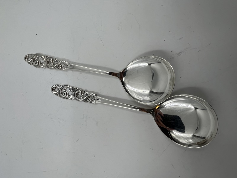 Sølv- 2 Kompottskjeer i tele