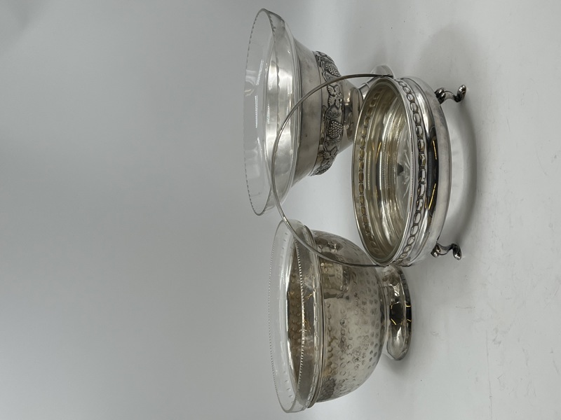 3 stk Sølvplettbolle med glass