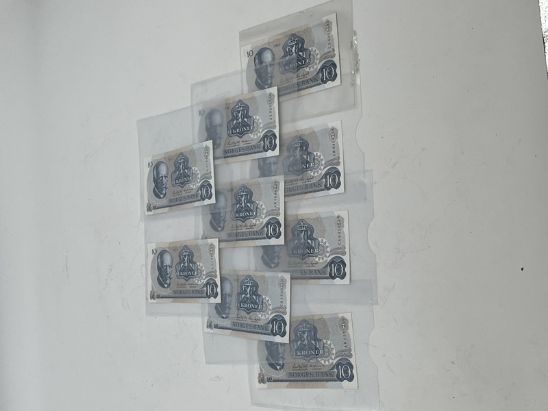 Lott med Norske blå 10 kroner sedler. 9 stk