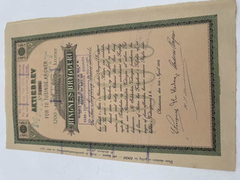 Gmlt Aksjebrev Ringnes 1918