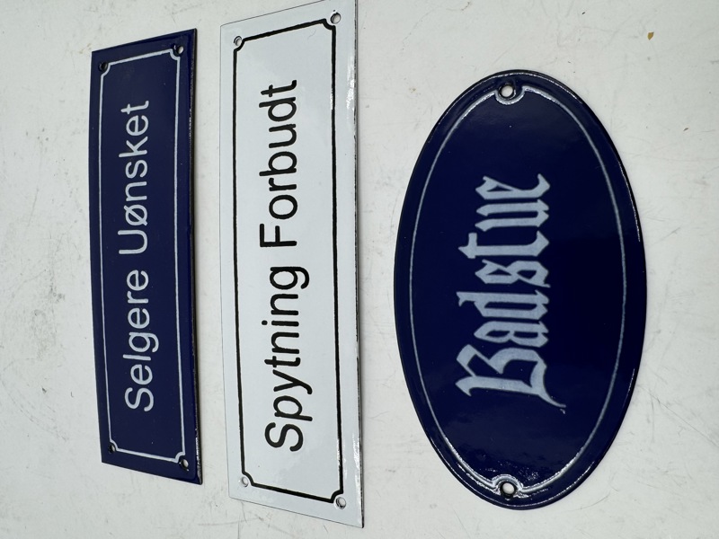 3 Stk Emaljeskilt
