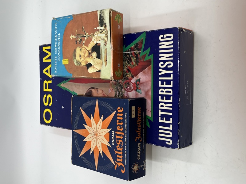 Juletrebelysning osram + toppstjerne fra 60 tallet + klokkespill