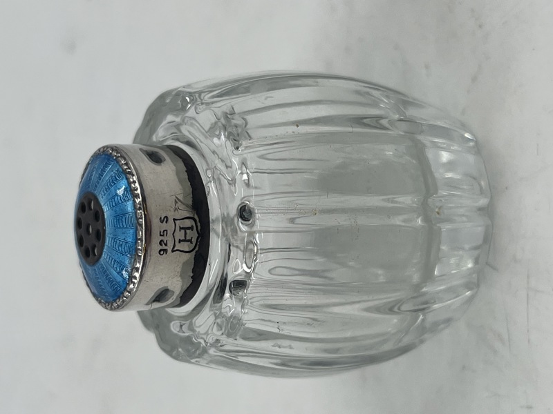 En Saltdrysse i sølv/ emalje