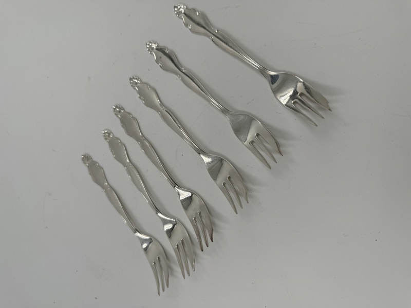 6 stk Kakegaffler i sølvplett