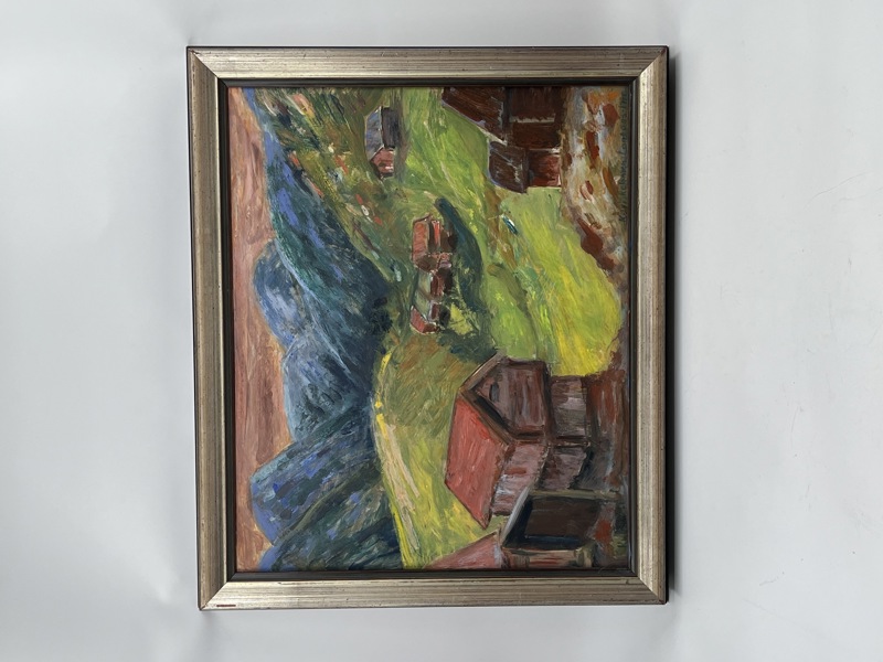 Flott oljemaleri på plate av Kari Røhmen Langaas.