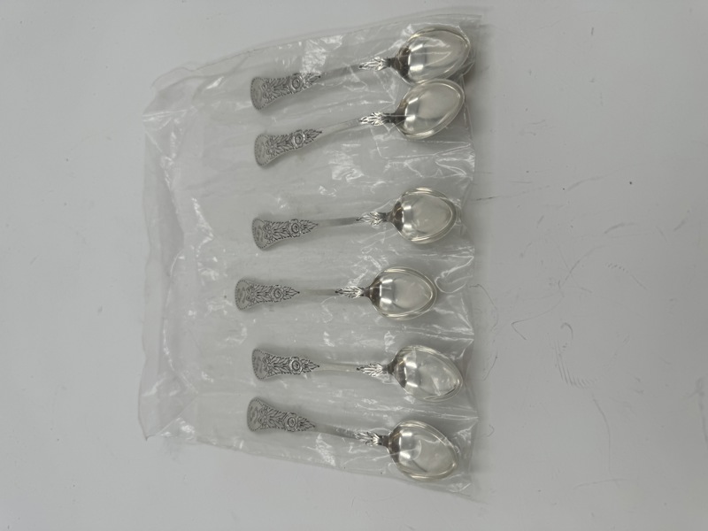 Sølv-- 6 stk Flatrose teskjeer