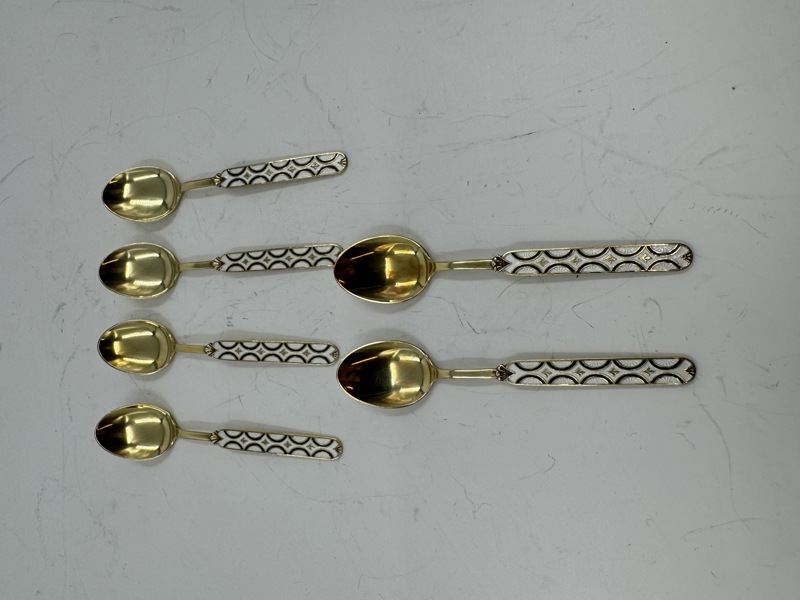 Sølv- 6 stk sølvemalje skjeer