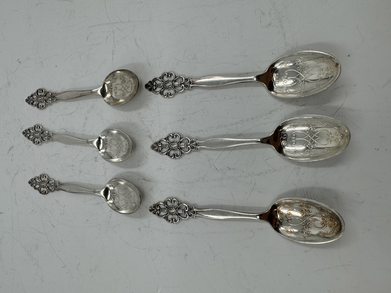 Sølvplett- 6 stk teskjeer siselert mønster i bladet