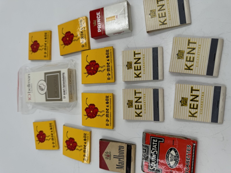 Lott 14 stk Rekl Fyrstikker + uåpna Bellmann 