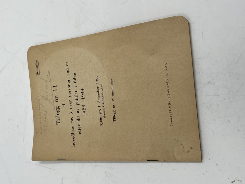 Sjelden gml Forbryter liste fra 1944