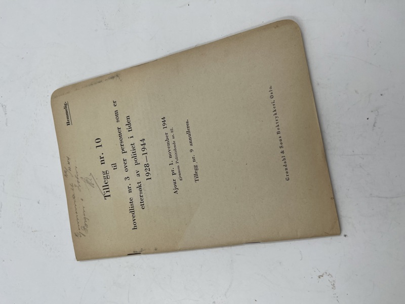 Hemmelig liste nr 10 
1928- 1944
