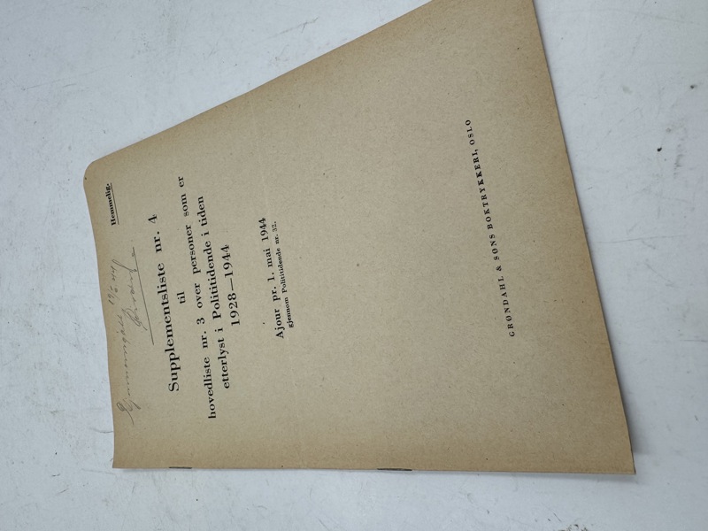 Sjelden liste hemmelig fra 1928-1944