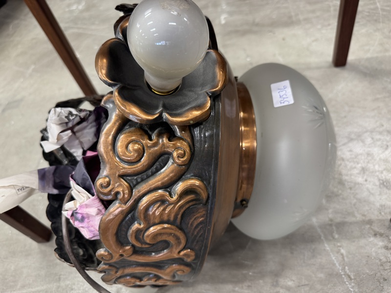 Jugend Taklampe m/ glasskuppel i kobber