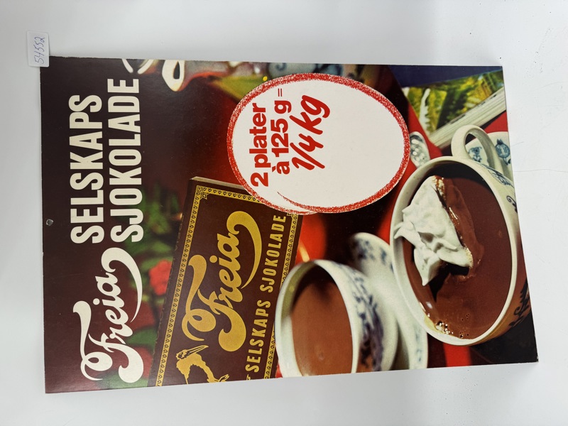 Tosidig Reklameplakat Freia Selskaps sjokolade 