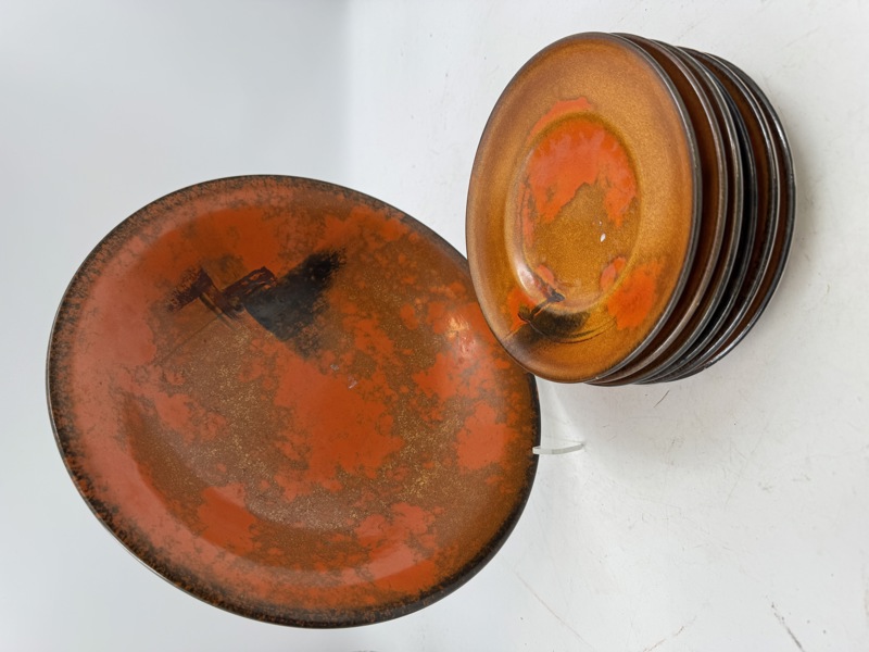 Keramikk Art deco -6 asjetter + bolle 