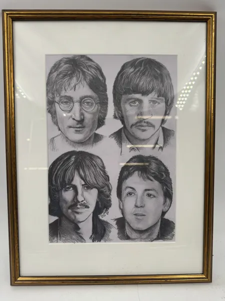 Tegning av The Beatles med ramme