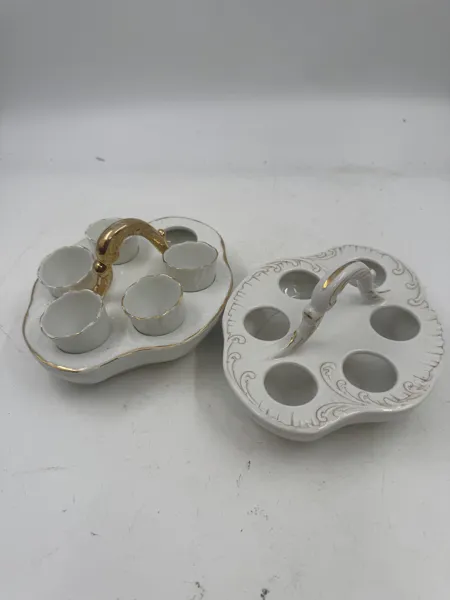PP- 2 gamle eggeoppsatser + 5 eggeglass 