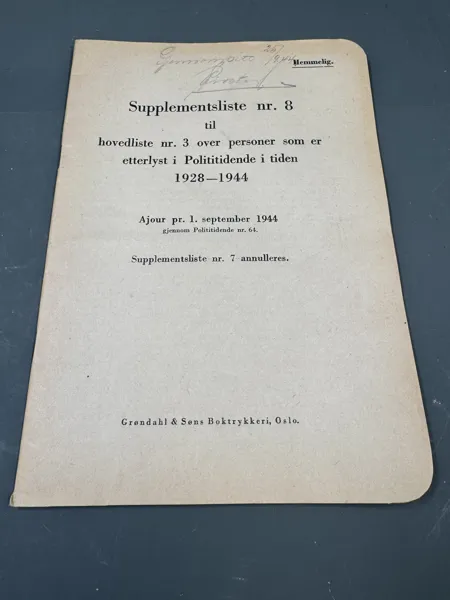 Sjelden liste fra 2 v krig over etterlyste