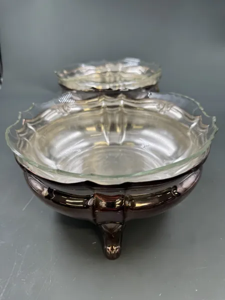 2 stk Sølvplettbolle med glass