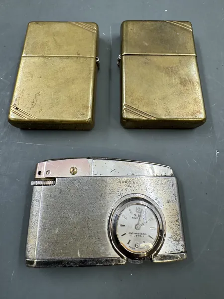 2 stk Zippo lightere + lighter med klokke