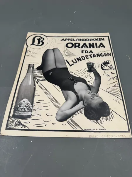 Gmlt orginal tegneplakat utkast lundetangen 1940- 50 unik