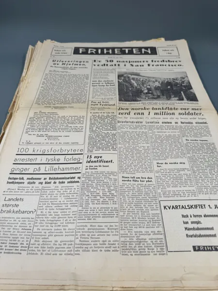 Div Lott aviser Friheten fra 1945