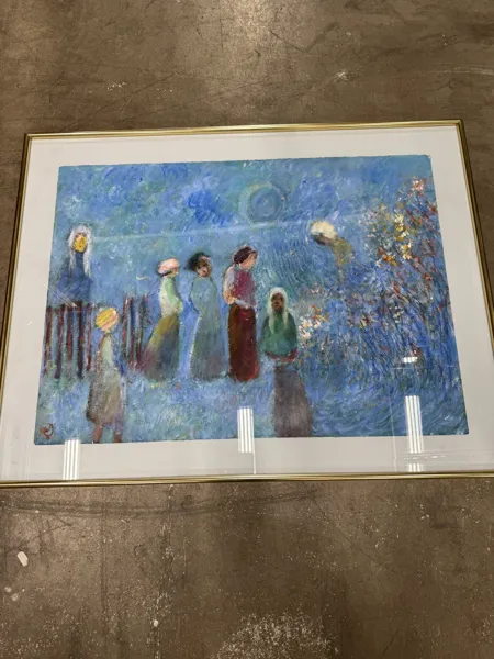 En Gouache på papir eller et maleri i blåtoner