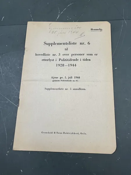 Liste over ettersøkte 1945 hemmelig