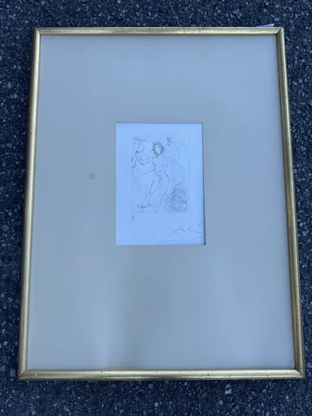 Strektegning/ radering med signatur nede til høyre Salvador Dali